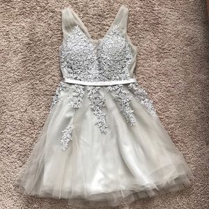 Gray Floral Homecoming Dress